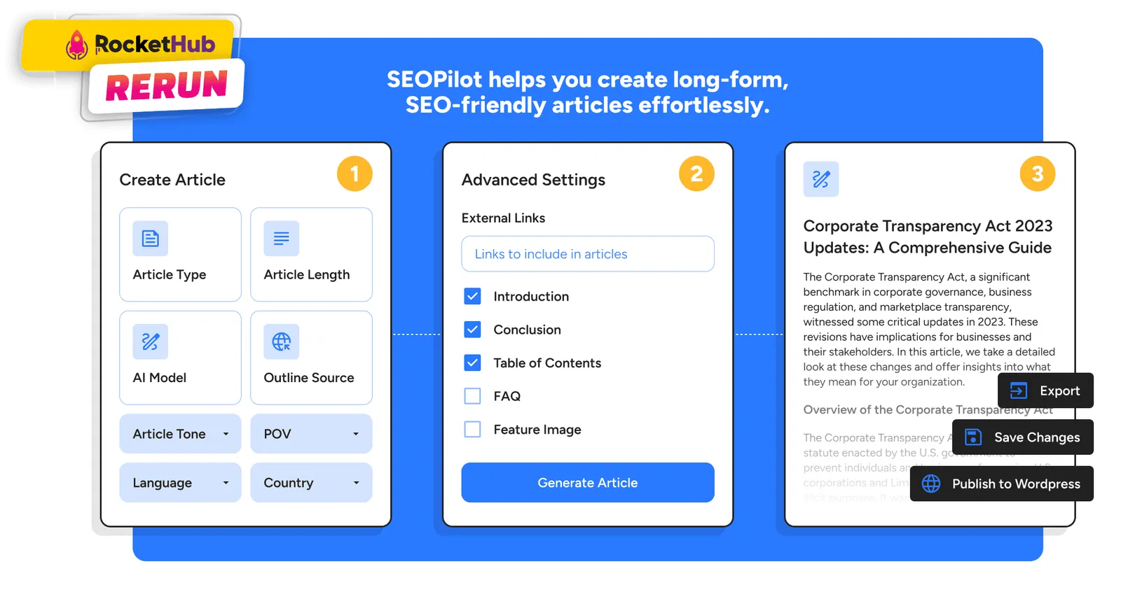 SEOPilot article settings and customization options