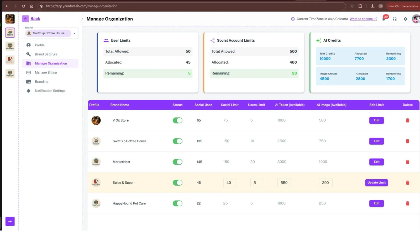 White label settings on the Agency plan