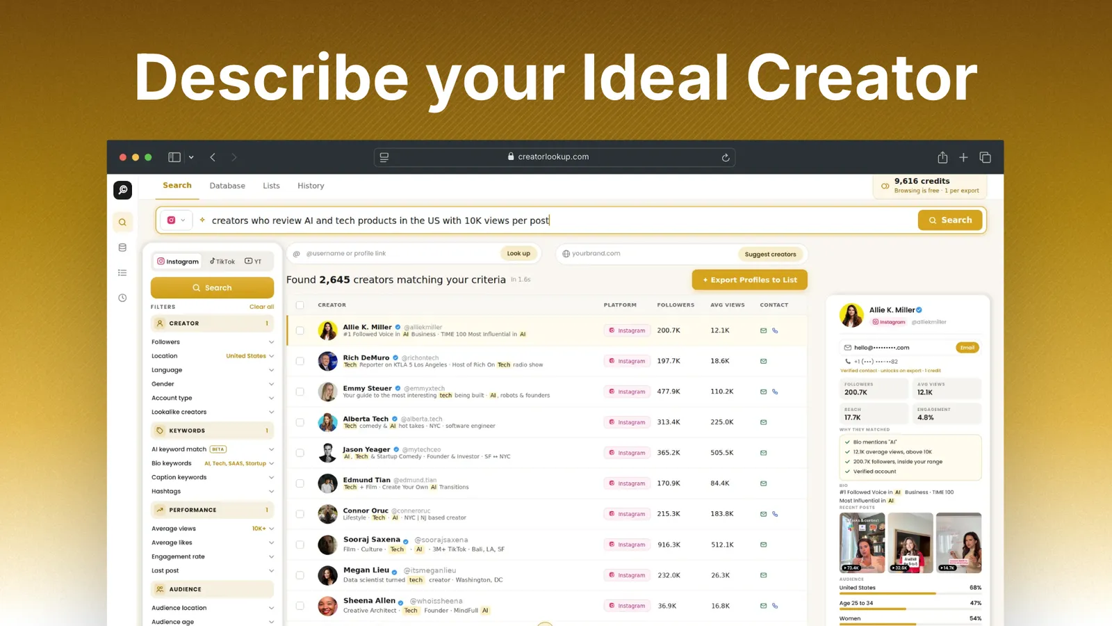 Creator search and discovery