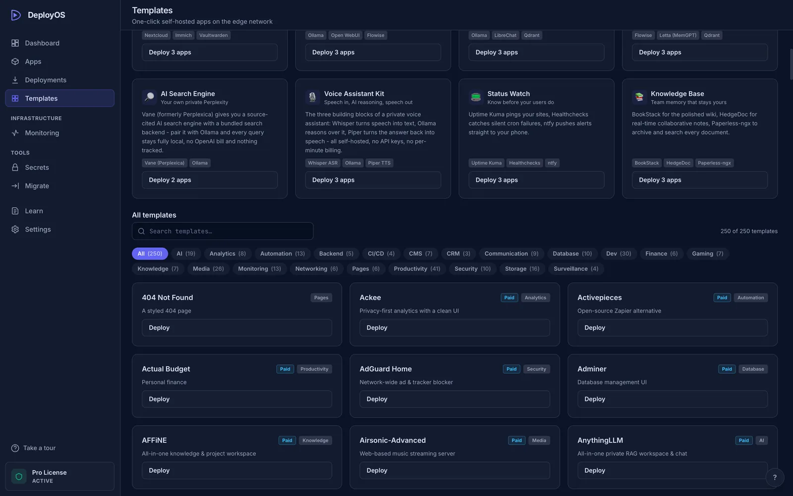 One-click templates gallery