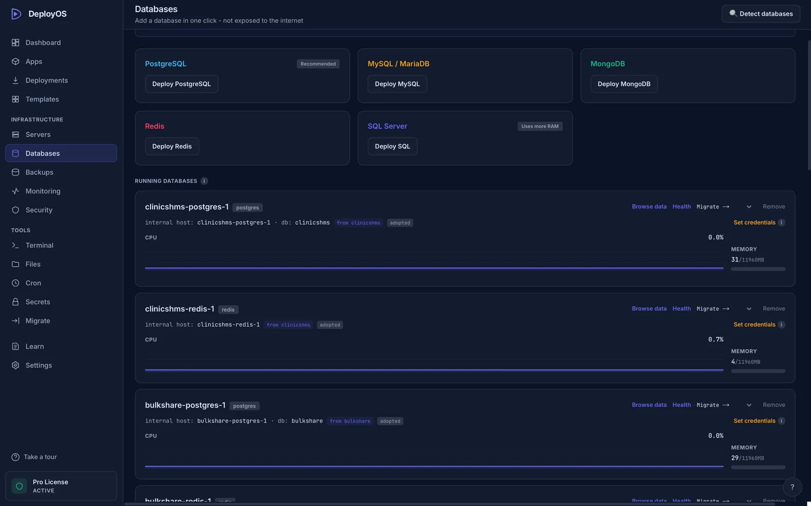 Database management inside the app