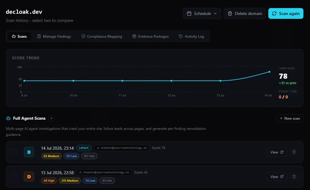 Decloak scan history