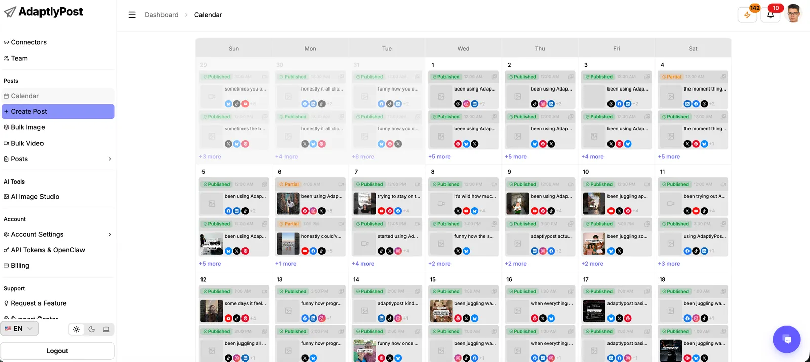 Monthly social calendar