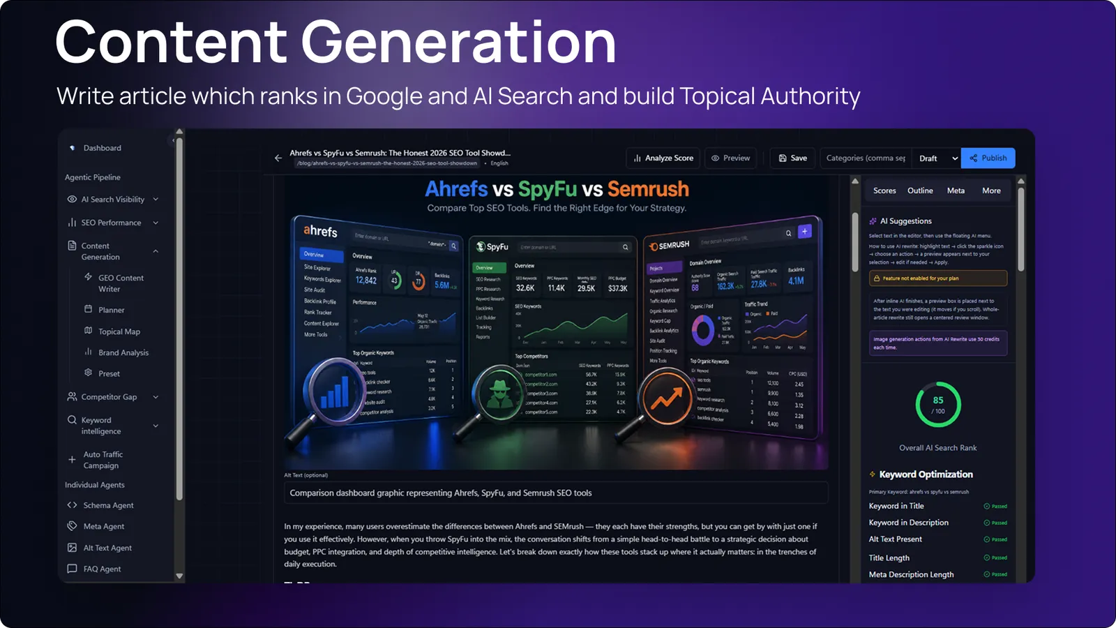AI content generation workspace