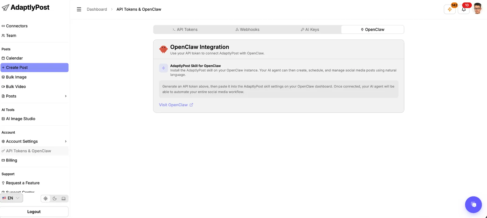 API tokens and OpenClaw integration