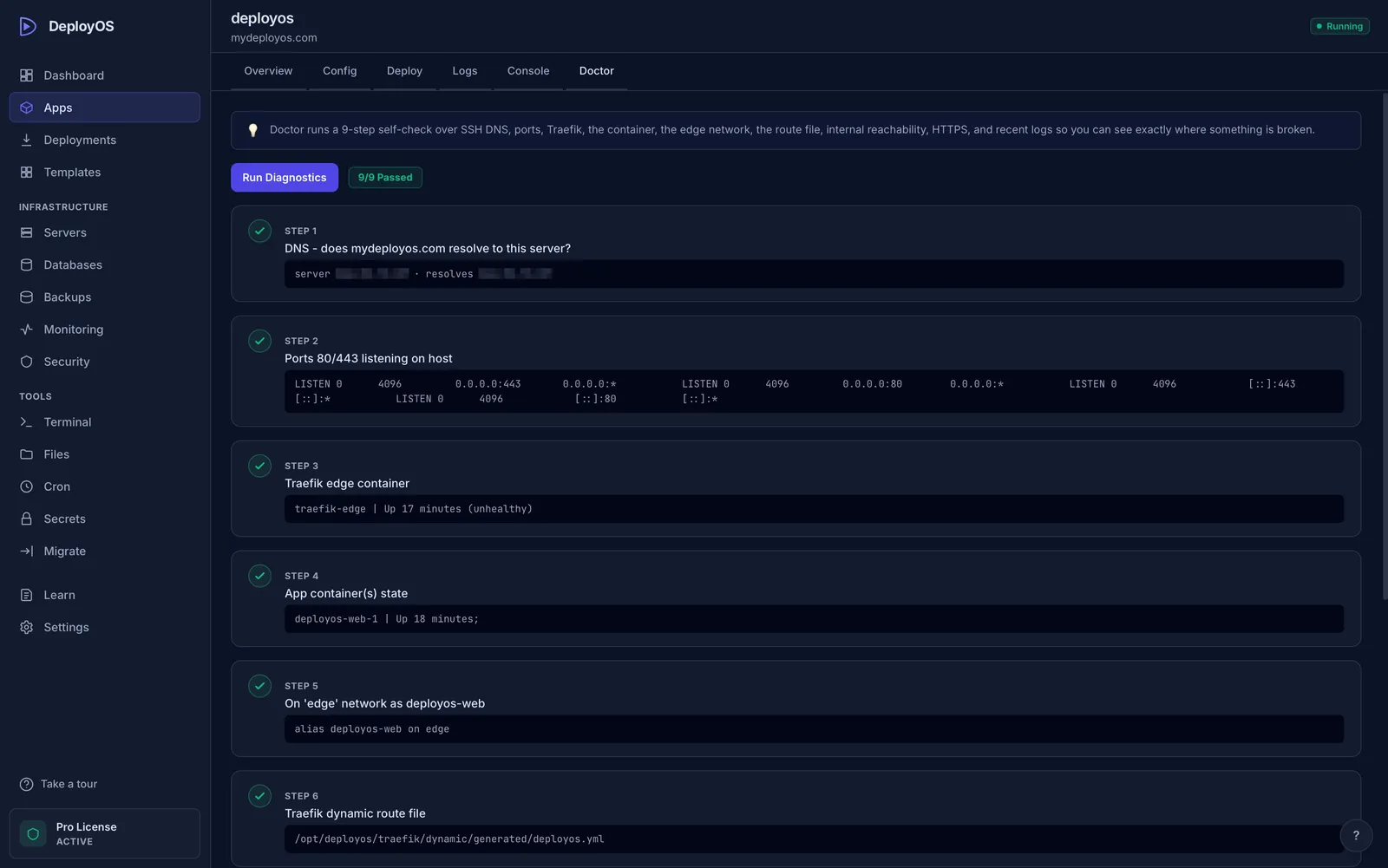 Doctor diagnostic for DNS, proxy, network, and TLS issues